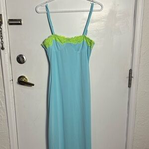 Teal maxi dress with lime green trim